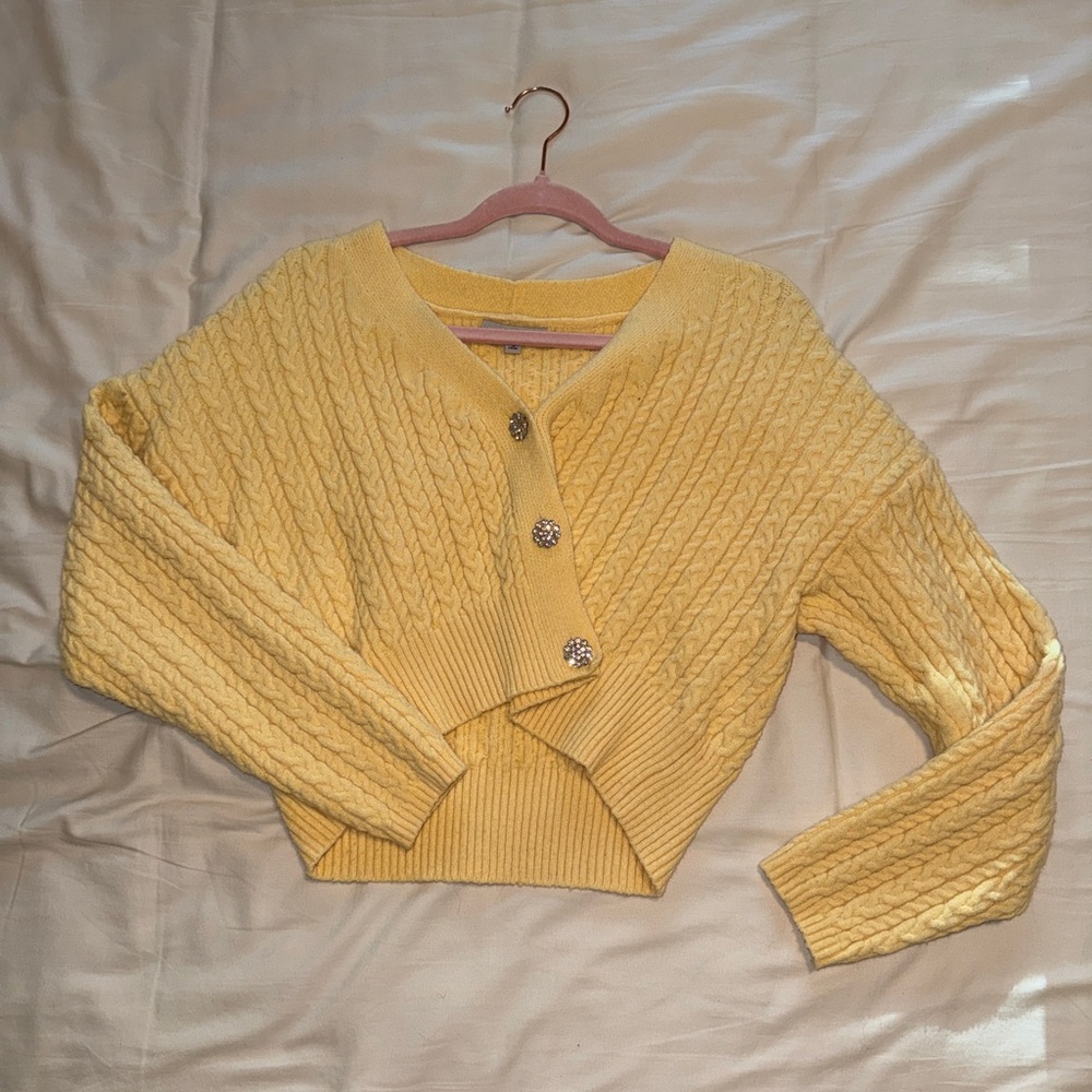 Papaya Mustard Cable Knit Cardigan